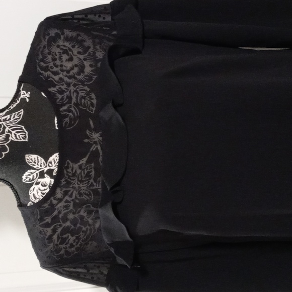 🆕️ 🖤LOFT🖤 - Black L/S Dress w/Sheer Polka Dot Ruffle Detail - Picture 9 of 16